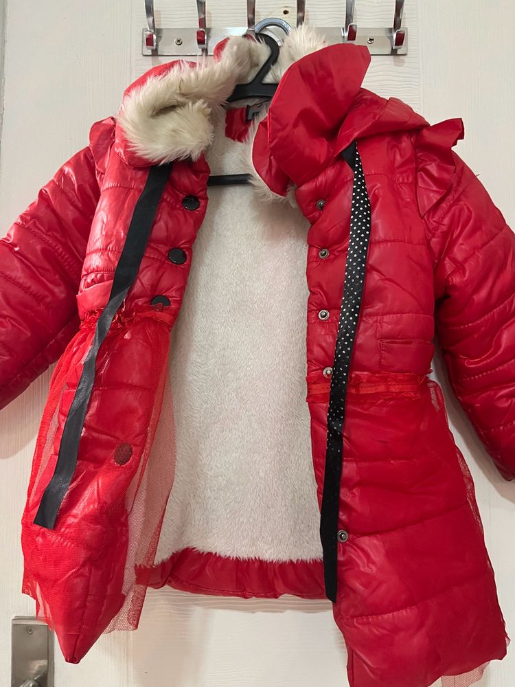 Imported Girls Red Jacket With Hoodie 2-4 Years