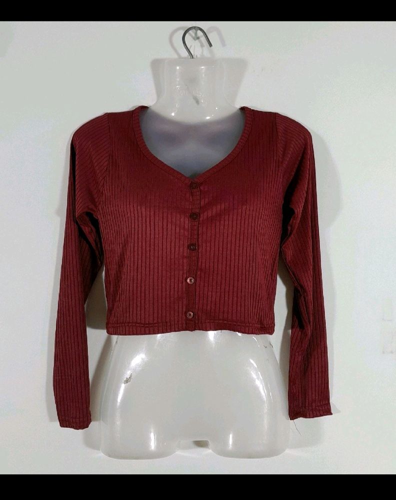 Red Full Sleeves Crop Top