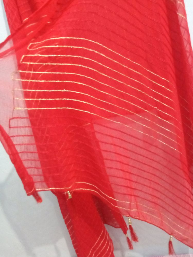 Golden Lining Red Colour New Dupatta.