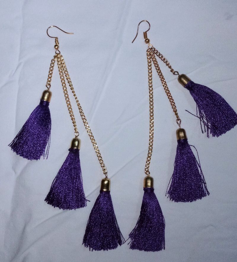 handmade silk thread and chain tassel earrings