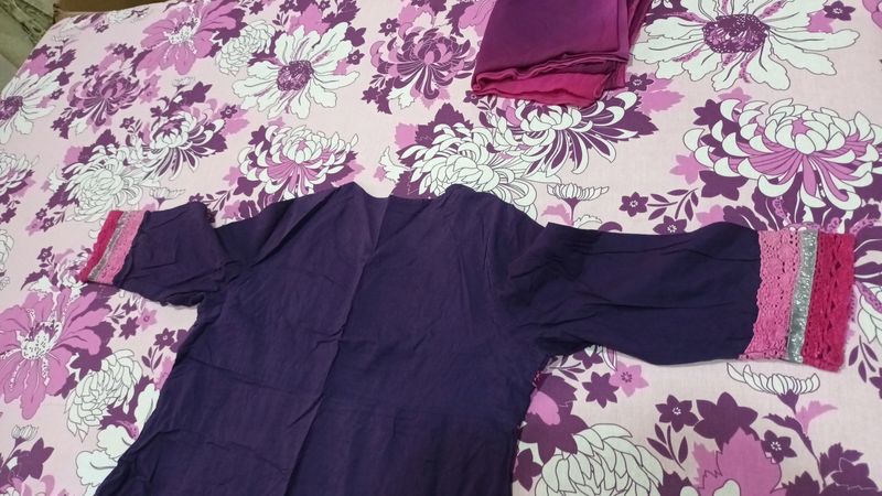 Purple Kurti Set With Only Kurt And Dupatta