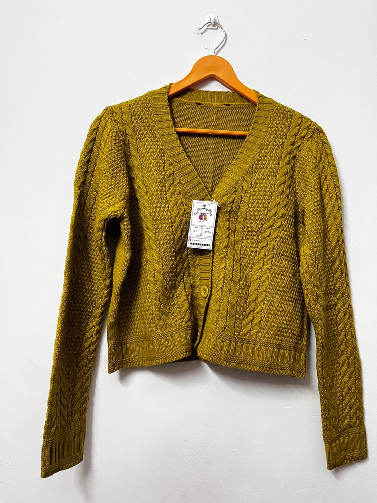 Mustard Colour Crop Cardigan