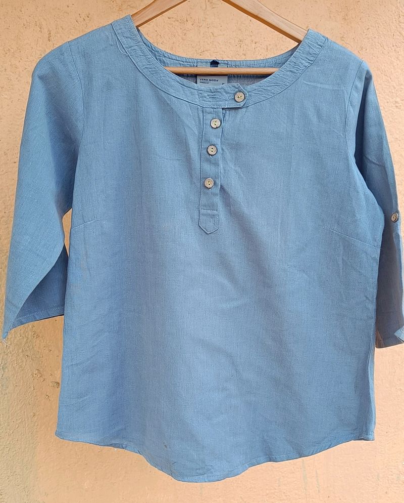 Ethnic Khadi Look Top In Blue Gray