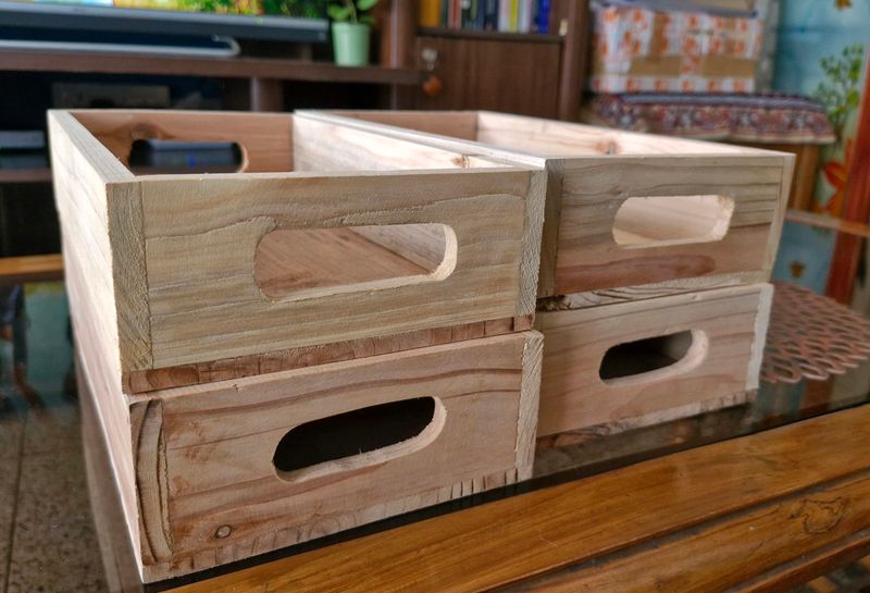 Set Of 4 Rectangular Wooden Baskets