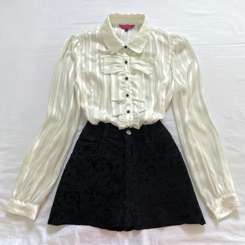 Victorian Lace Button Down White Shimmer Shirt