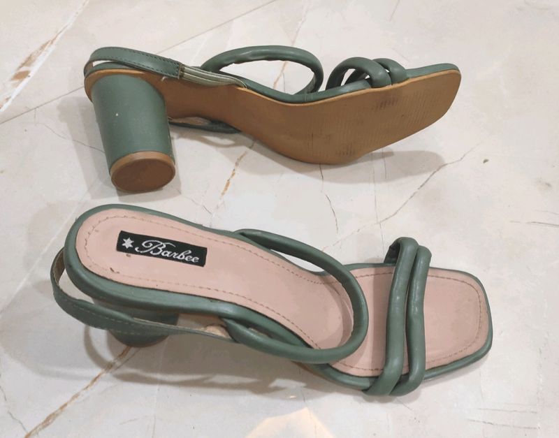 Round Shaped Heel Olive Green Sandals