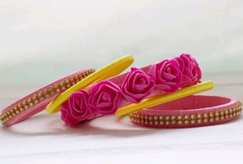 Silk Thread Jewellery  With Rose Petal Bangle