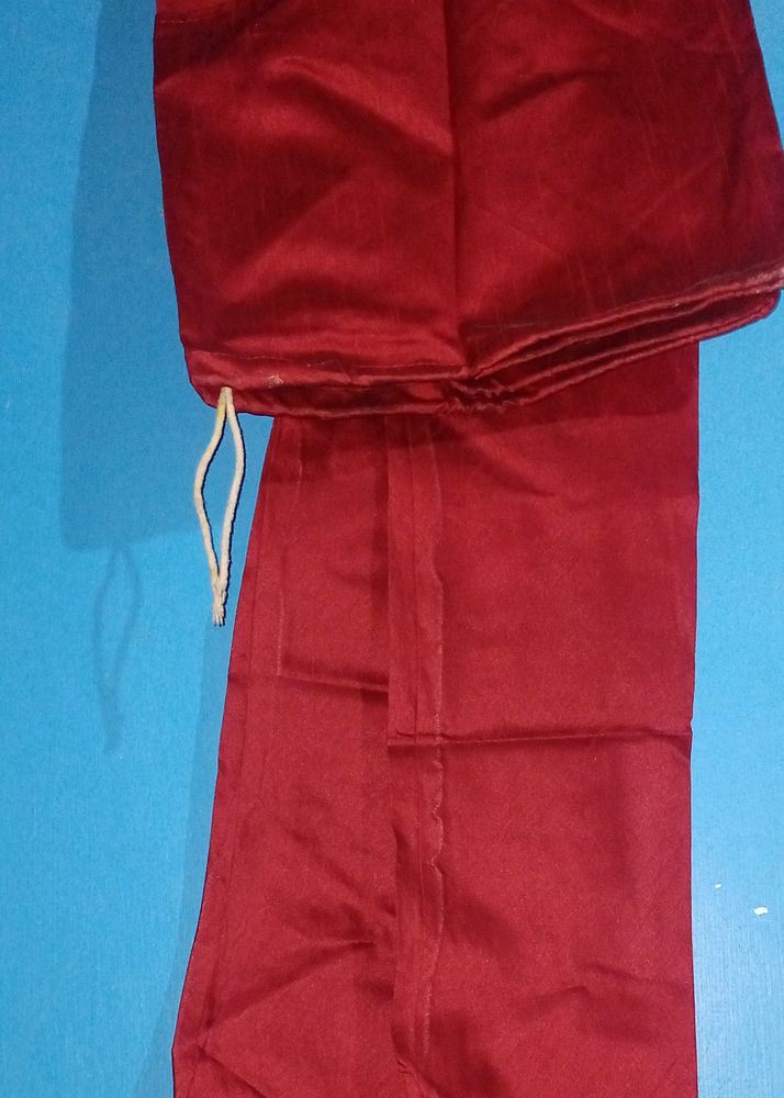 Red Cotton Silk Pant With Thread