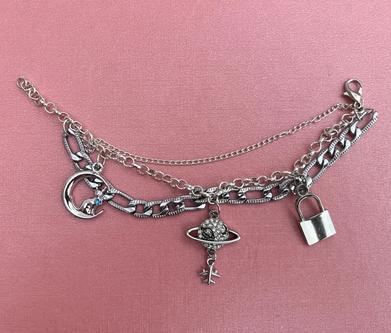 Layered Silver Charm Bracelet