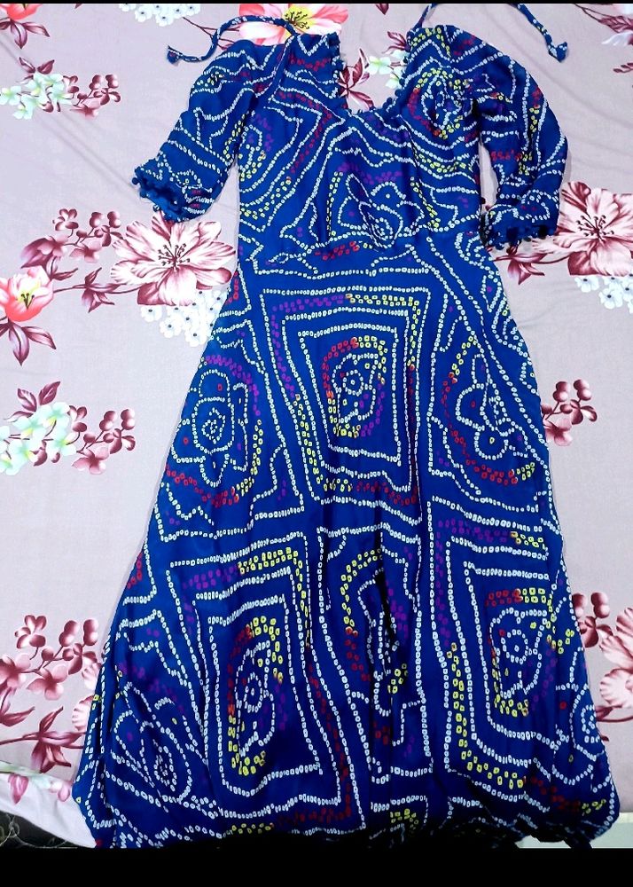 Blue Bandhni Long Gown