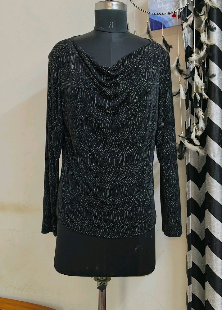 Black Shiny Cowl Neck Plus Size Too