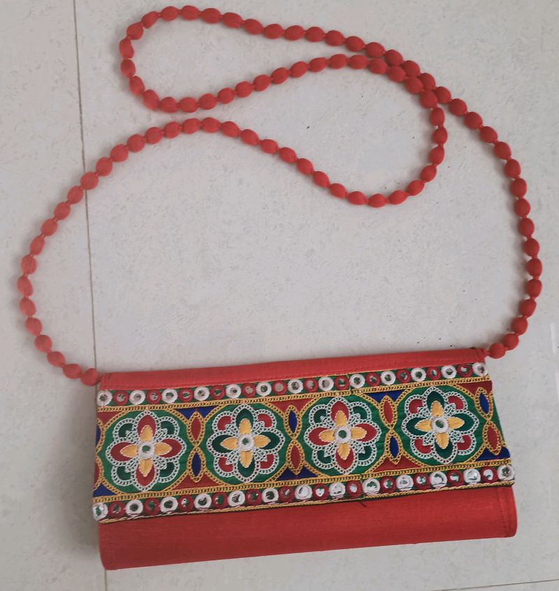 Kachchhi Embroided Bag(Red)