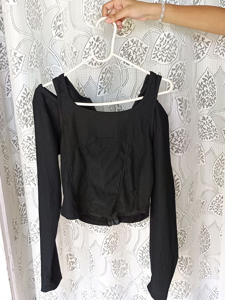 Korean Zipped Crop Top Full Sleeves