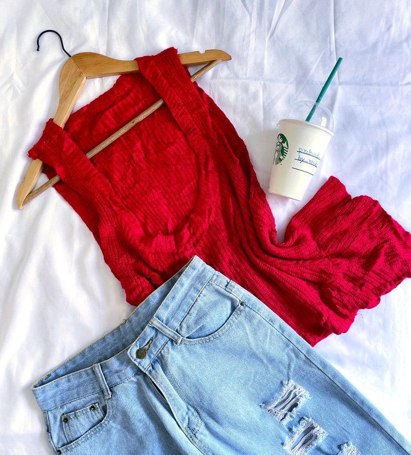 Pinterest Crochet Red Hot Deep Neck Glittery Top