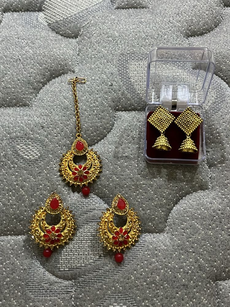 Combo Of 1 Pair Earring+ Earring Set W/ Mangtika