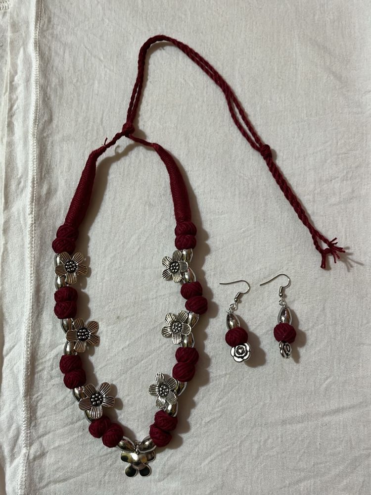 Homemade Necklace With Rose Theme Earrings