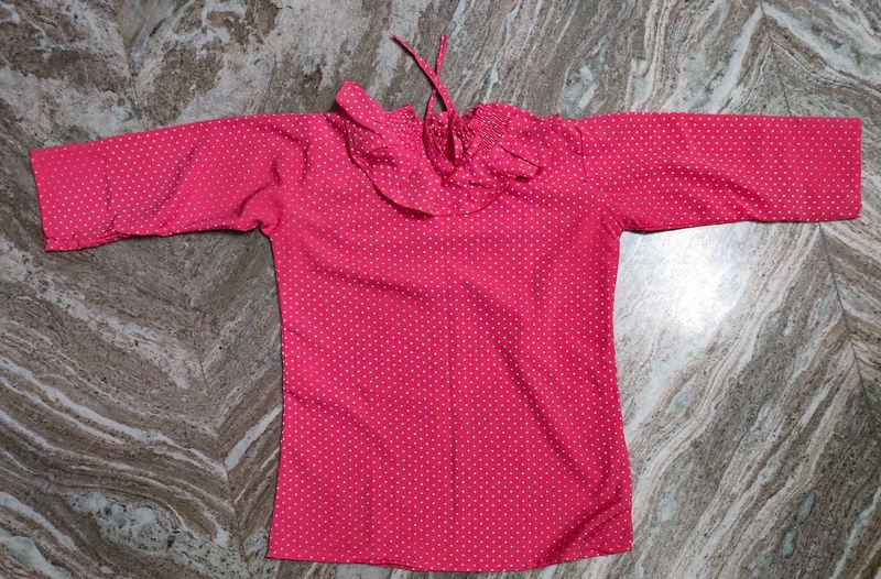 PINK & WHITE POLKA TOP WITH TURTLE NECK