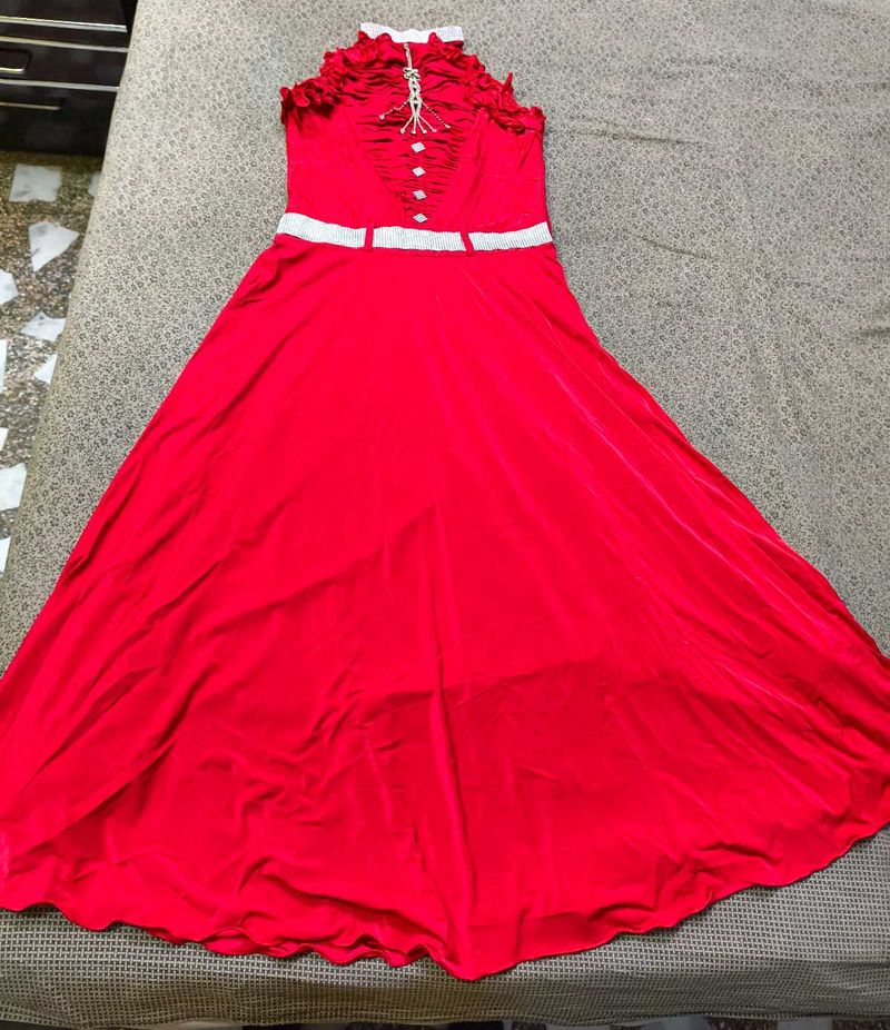 Vintage Red High Neck Party Dress