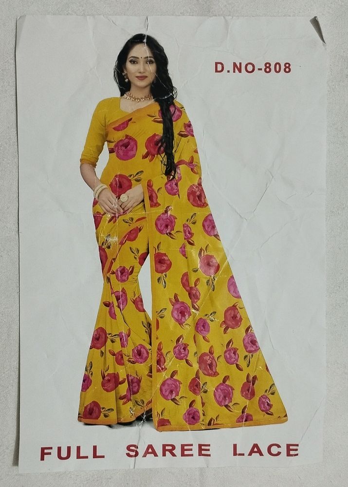 Yellow Floral Saree With Blouse