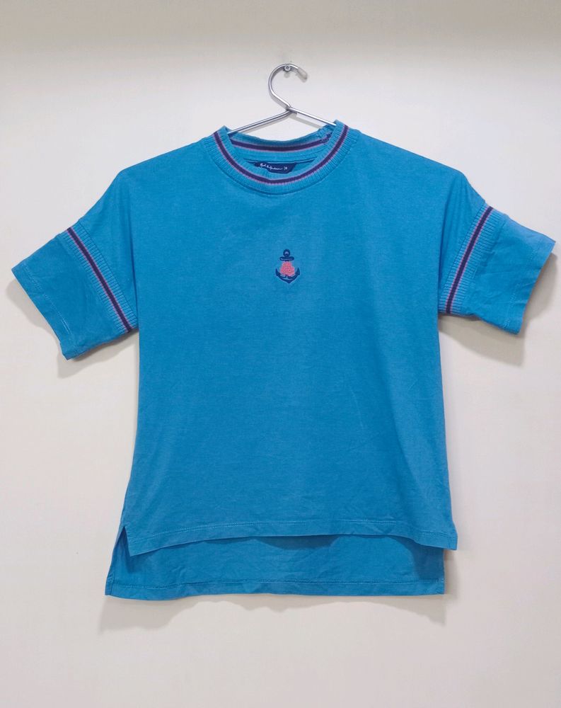 Mast & Harbour Teal blue Embroided Tshirt (Women)