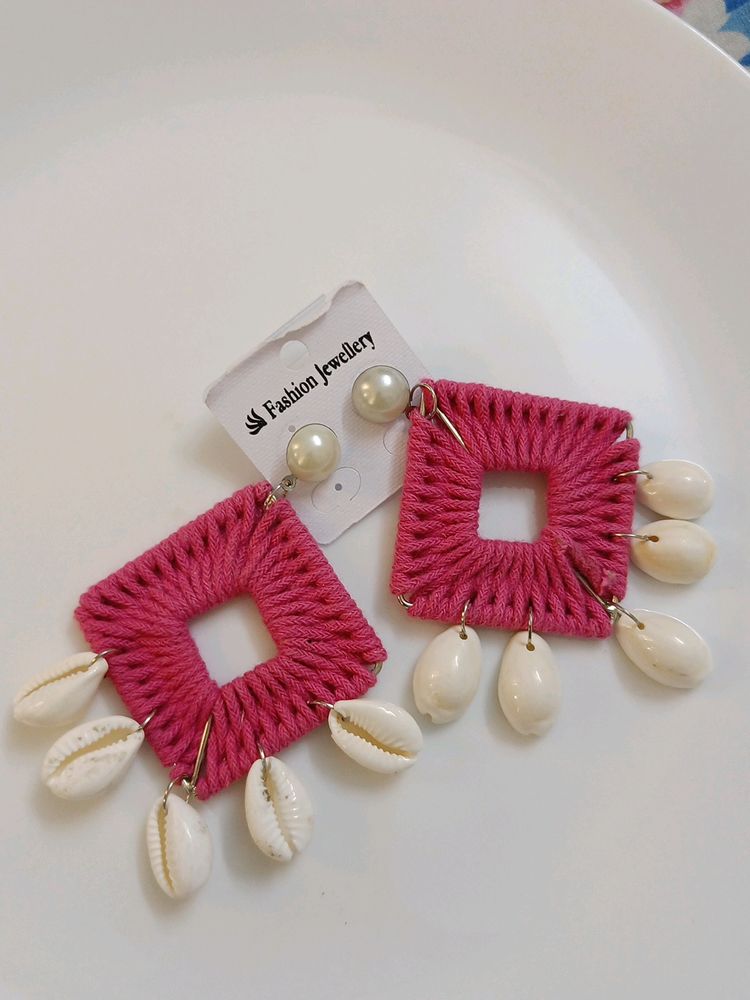 Pink Boho Crochet Earring