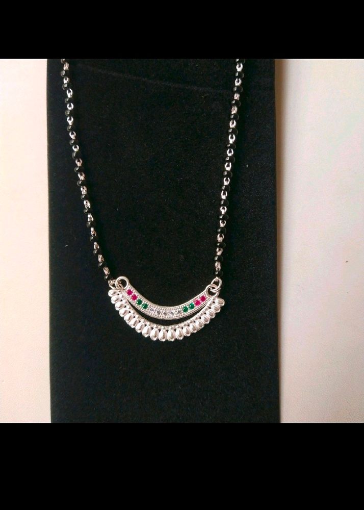 Pure Silver Pink & Green CZ Mangalsutra