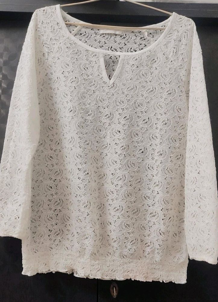 White Net Top With Full Length Sleeves