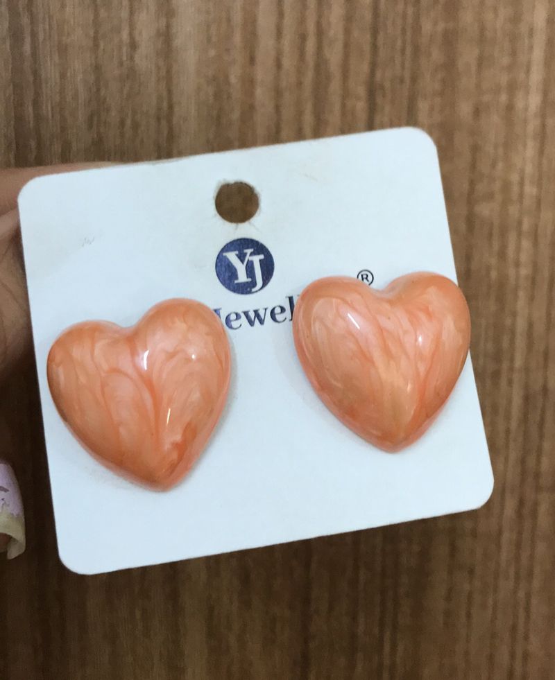 Marble Orange Heart Shaped Earrings