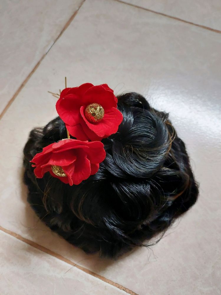 Artificial Bun With Two Red Flowers