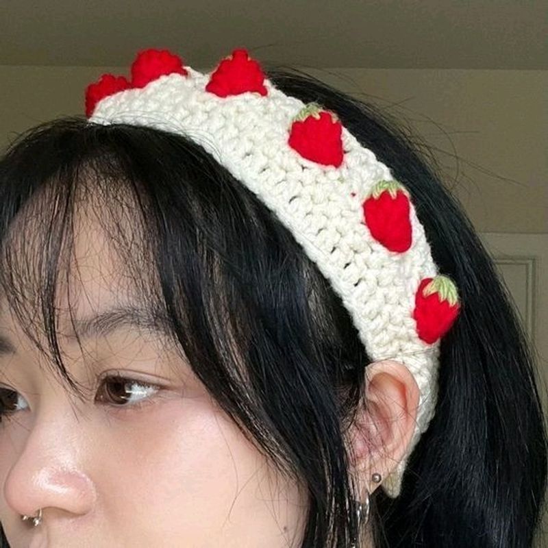 Aesthetic Crochet Strawberry Hairband