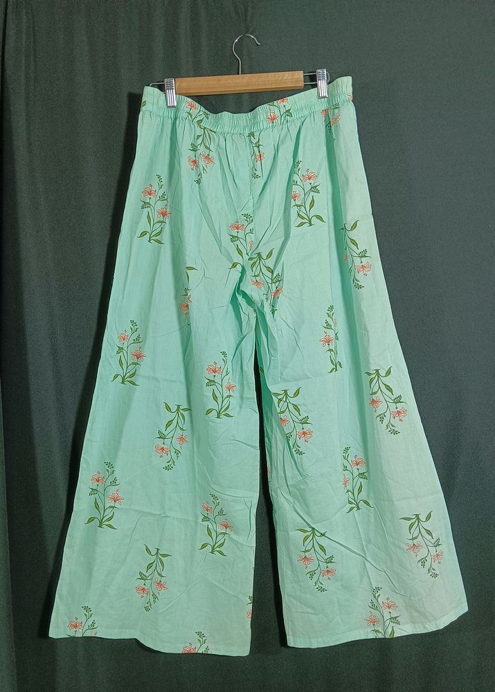 Women's Pastel Green Cotton Palazo | Waist 34 | Le