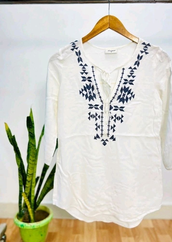 White Tie Up Tunic Kurti