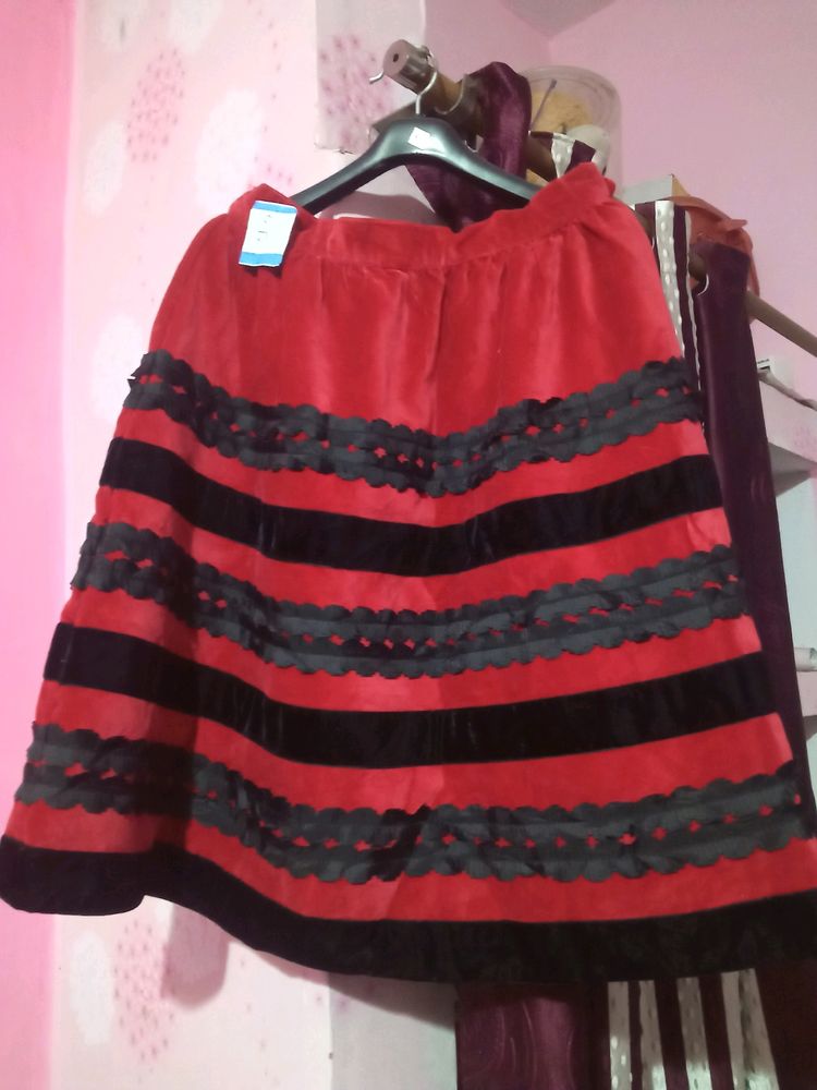 Red And Black Velvet Skirt