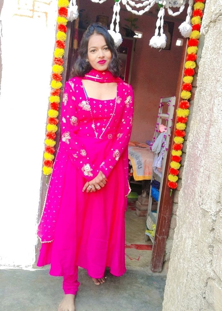 Pink Kurti With Dupatta Set