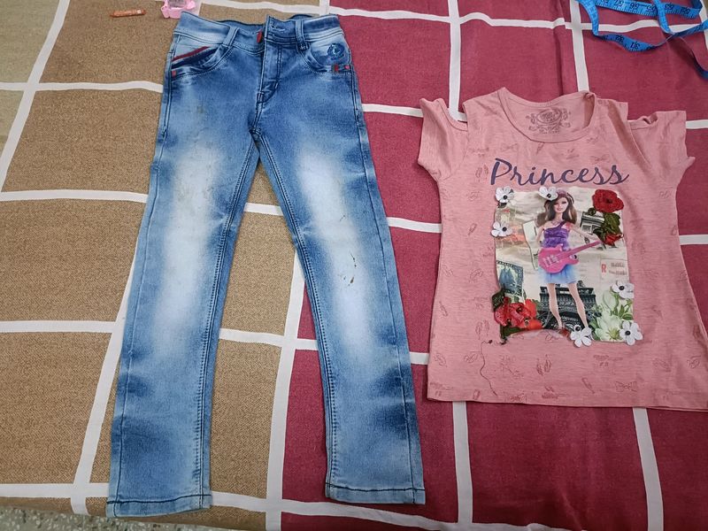 Combo Of Top And Denim Jeans For 4-5 Years Old Gir