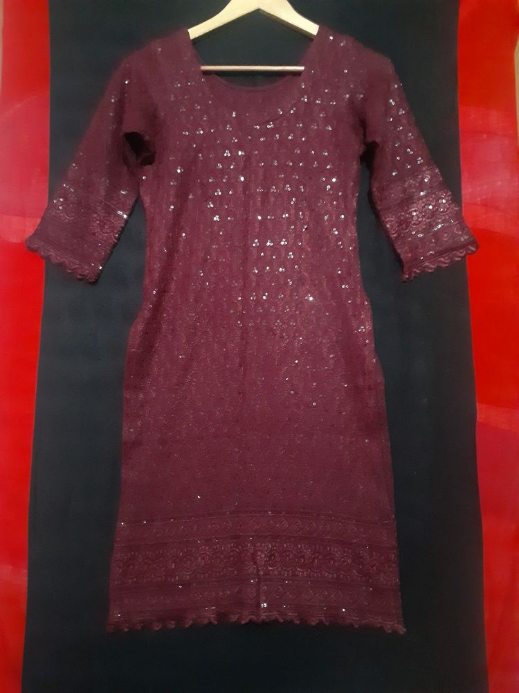 Maroon /red Sequence Chikankari Kurti