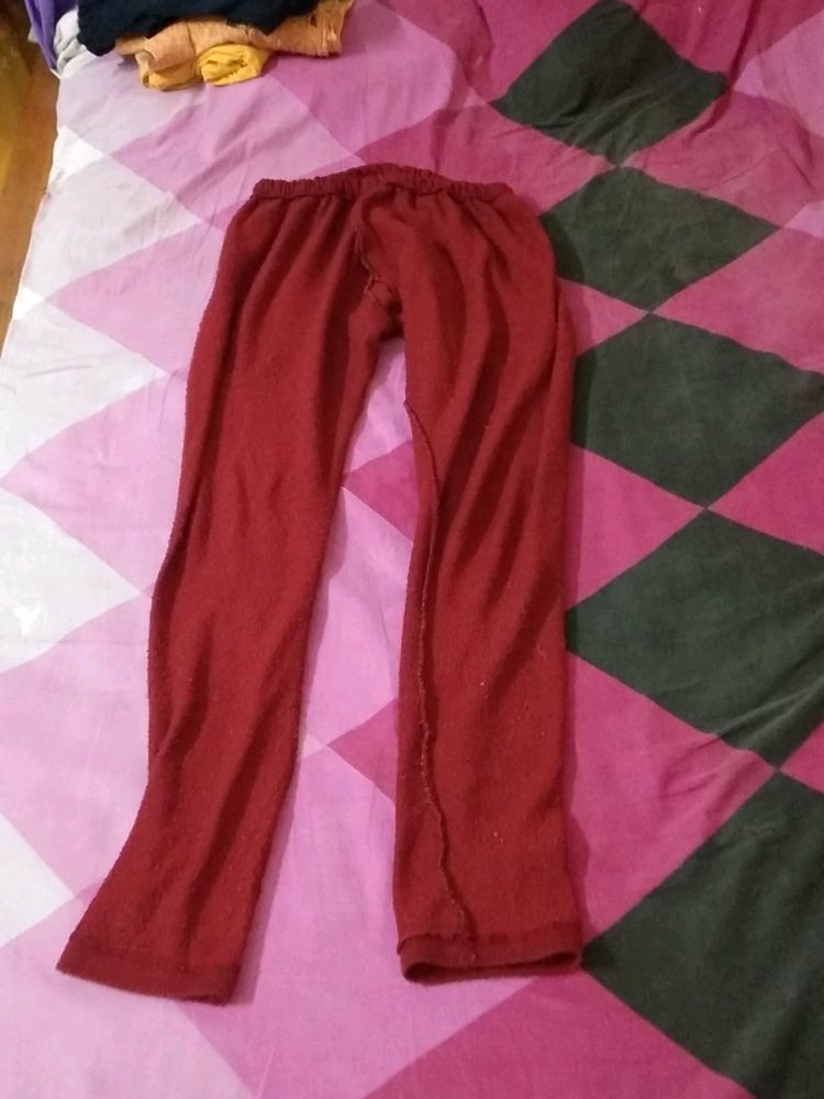 L-XL Wool Maroon Color Leggings Pants