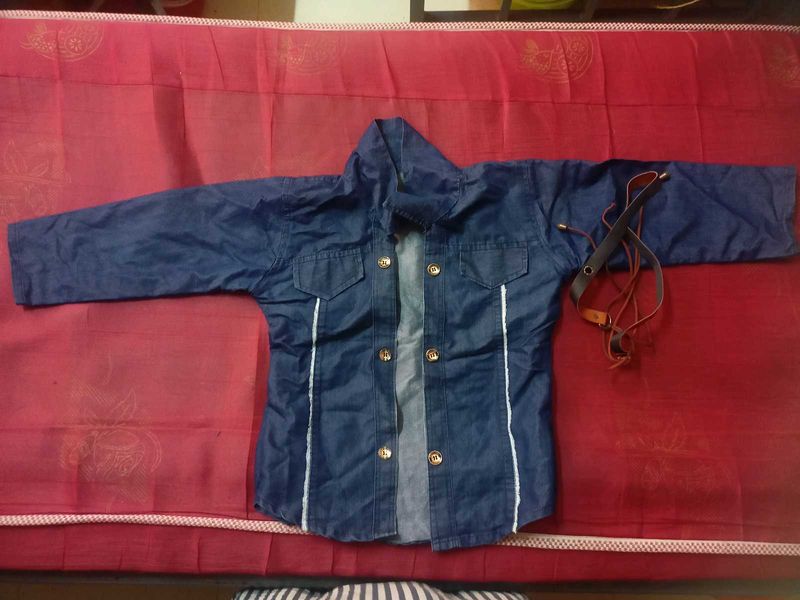 High Quality Blue Denim Jacket Wth Free Belt