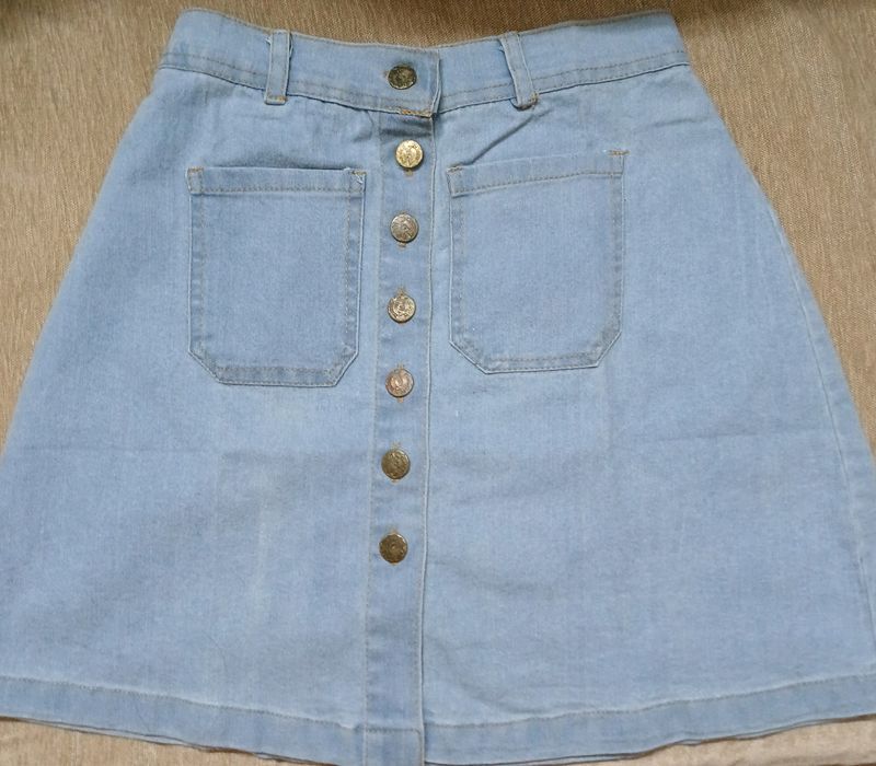 Denim Light Blue Solid Skirt