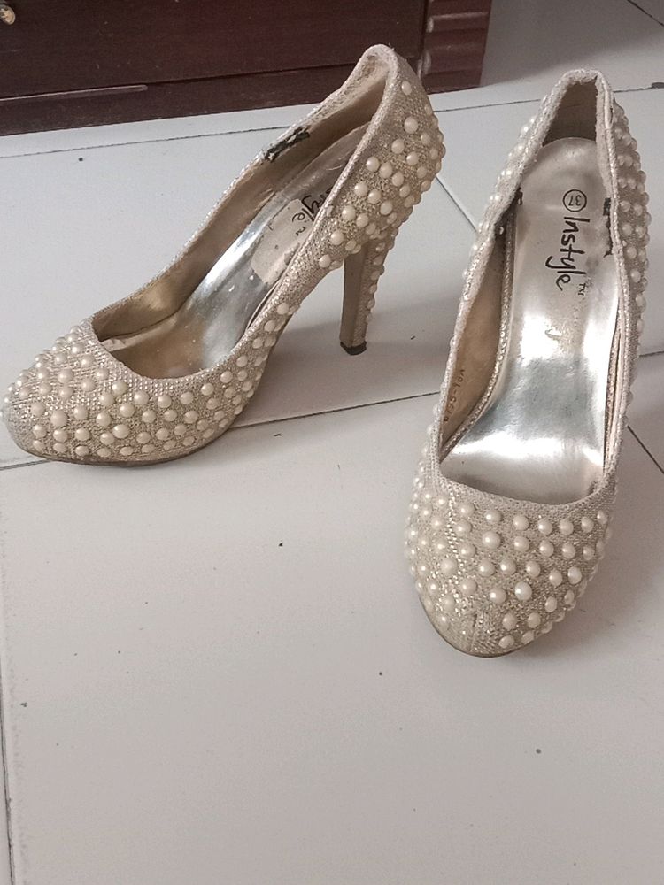 Gold Pearl studded Stilettos