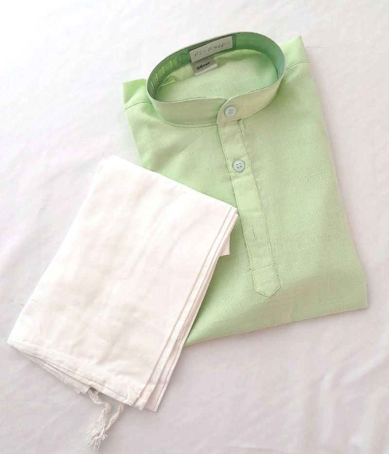 Fluorescent Green Kurta Set For Boys