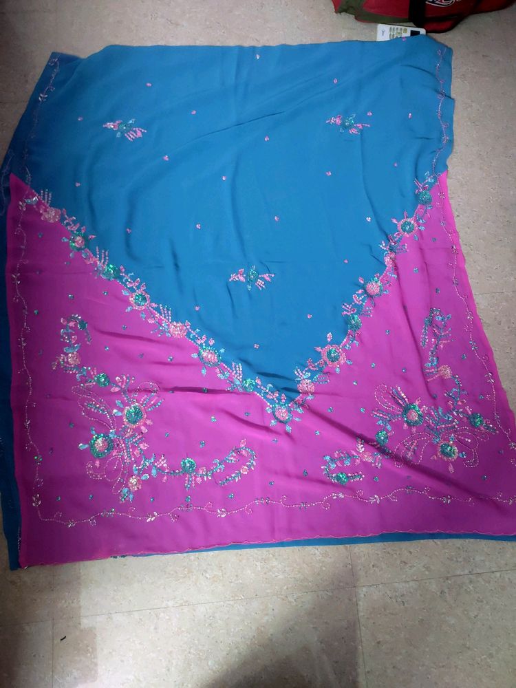 Blue Pink Jamli Saree