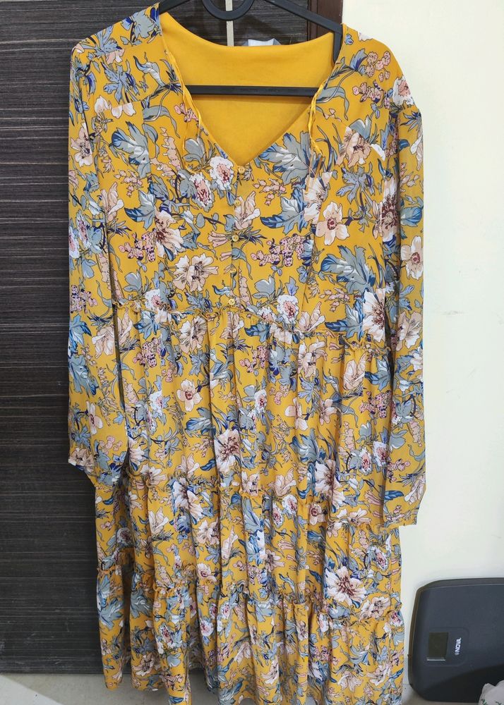 MAX FLORAL YELLOW 3/4 DRESS XXL AND XL