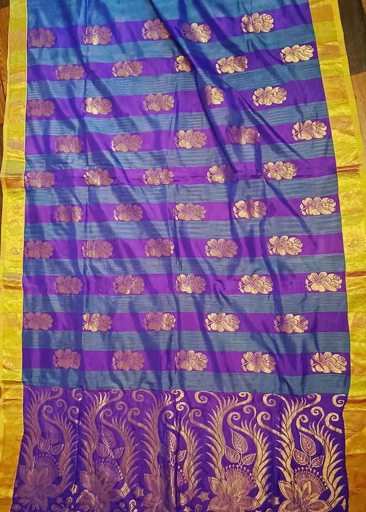 100% Pure Rose Motifs Mulberry Saree