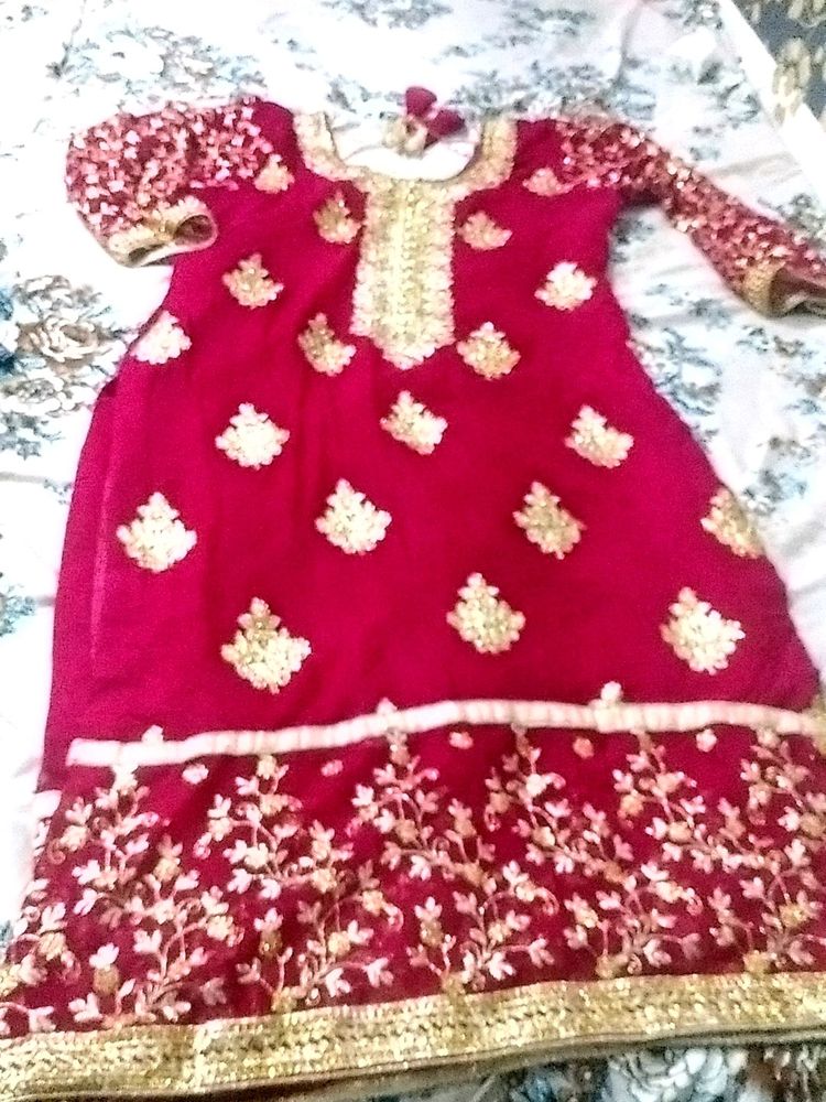 Beautiful Designer Red Suit Heavy Jari Aur Stone W