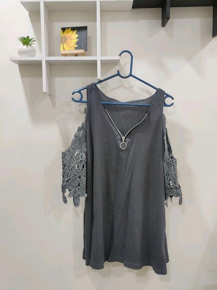 Grey Cold Shoulder Top