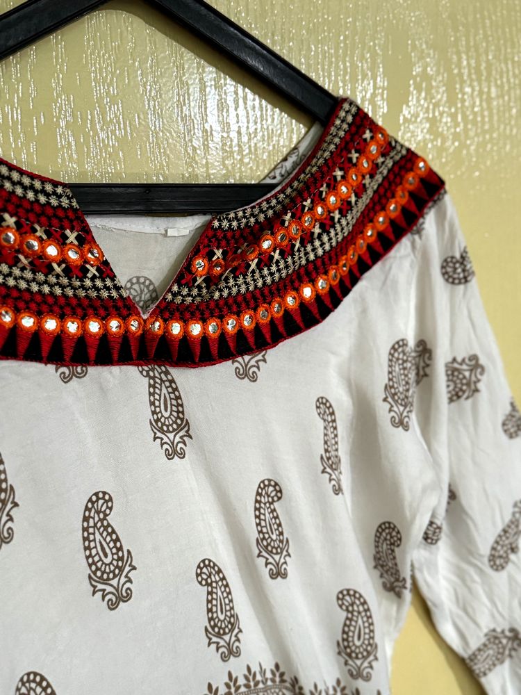 Embroidered With Mirror Work And Printed Tunic