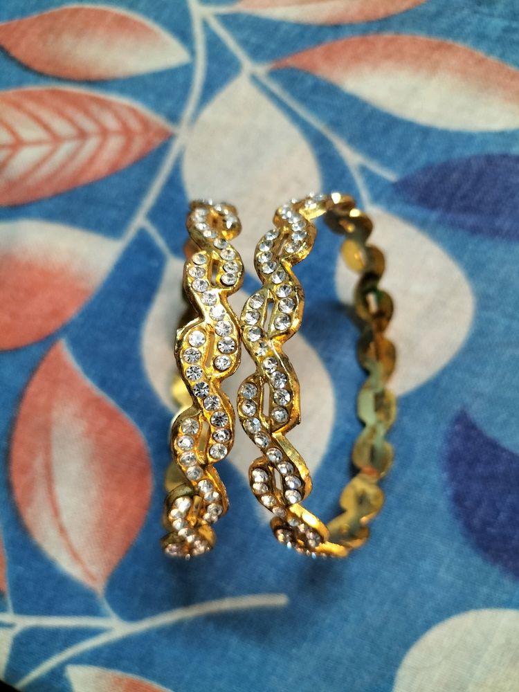 Beautiful Gold Plated Bangles With White Stones