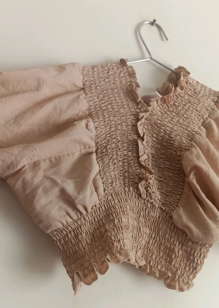 Nude Smocked Crop Top