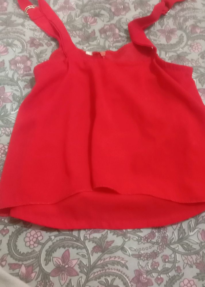 Red ♥️ Top And White Skirt